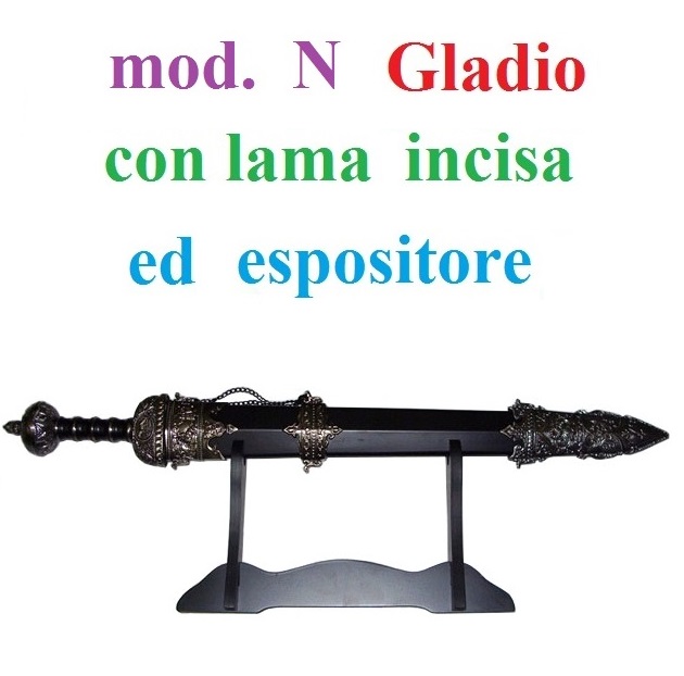 Gladio romano modello n con fodero nero e lama decorata - corta