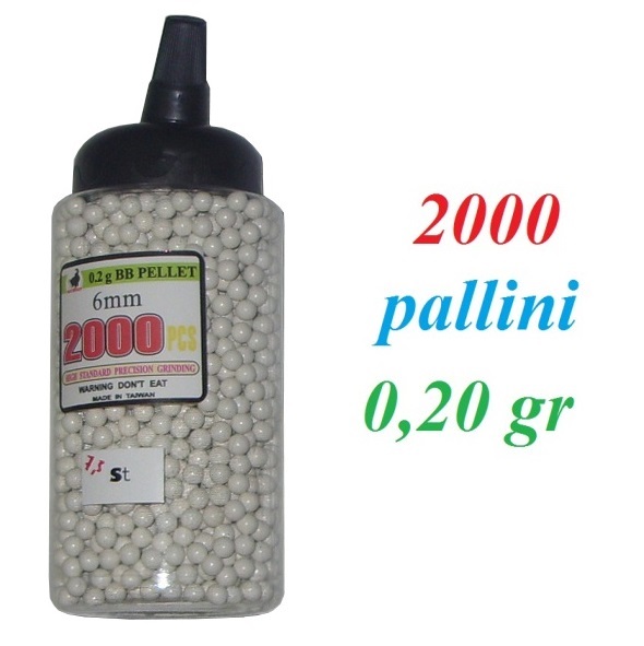 2000 pallini softair da 0,20 grammi - biberon da 2000 pallini per armi softair  6 mm da 0,20 gr bersagli e pallini softair pallini ST