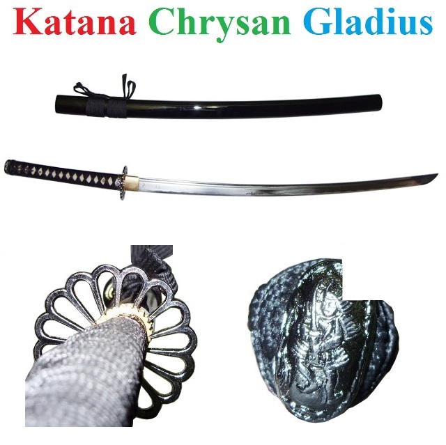 Katana chrysan da combattimento di colore nero in acciaio forgiato