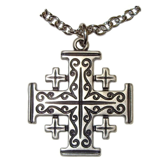 Ciondolo croce di gerusalemme - riproduzione storica del simbolo dell'ordine equestre del santo sepolcro di gerusalemme in argento - prodotto in italia.