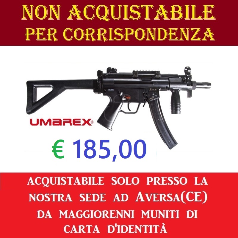 Mitragliatrice scarrellante co2 mp5k heckler & koch - potenza inferiore ai 7,5 joule - marca umarex - versione depotenziata di libera vendita a maggiorenni .