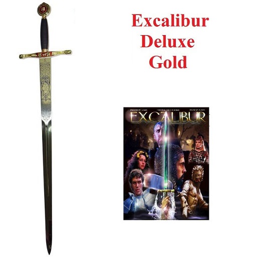 Spada excalibur deluxe oro in acciaio spagnolo marca gladius - spada fantasy da collezione e per cosplay di king arthur pendragon del film excalibur .