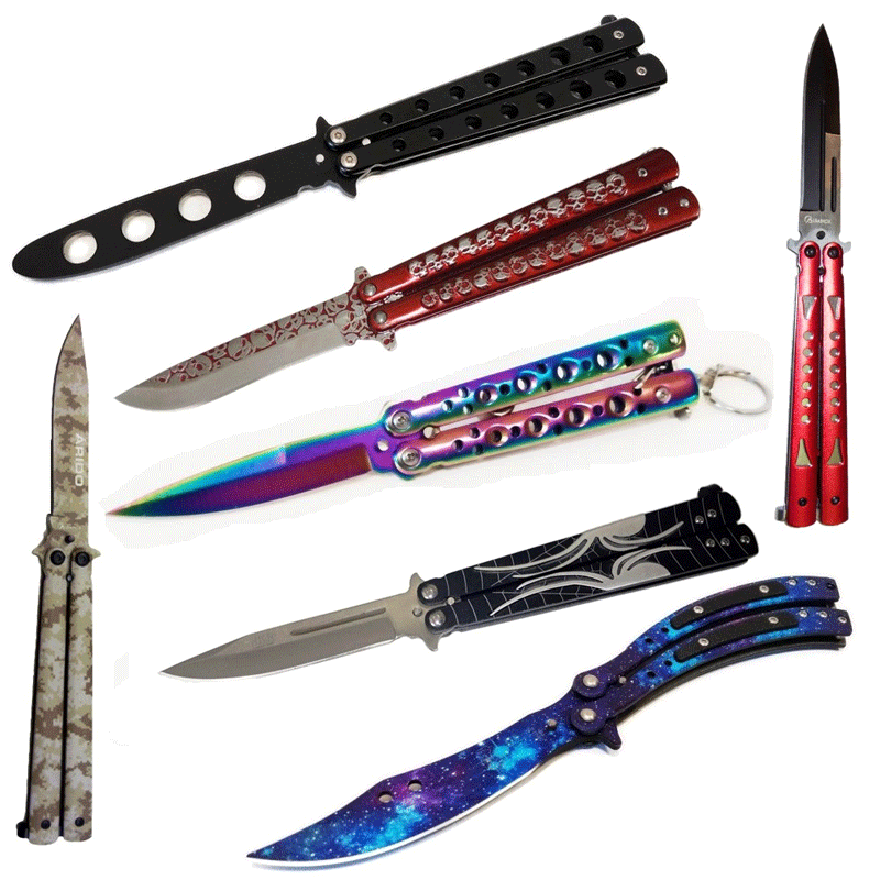 Serramanico modello butterfly - balisong da allenamento e da collezione - coltello a farfalla per arte marziale filippina kali di vari colori e dimensioni.