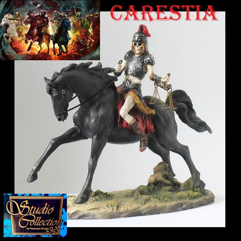 Carestia terzo cavaliere dell'apocalisse - soprammobile umoristico da collezione raffigurante la fame su un cavallo nero marca veronese.