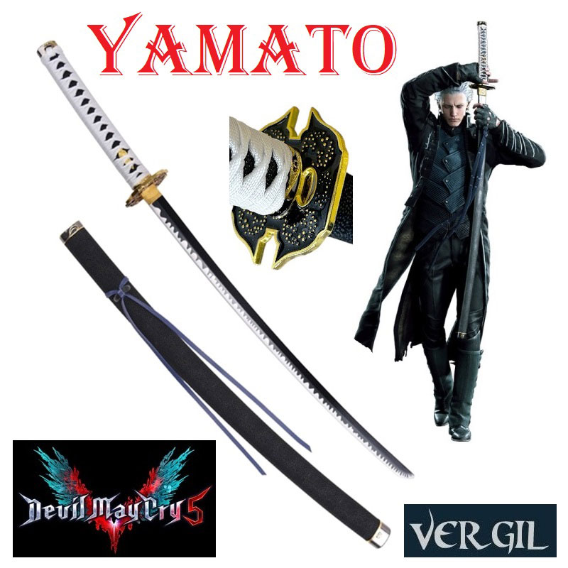 Katana new yamato di vergil per cosplay - spada giapponese fantasy da collezione del gemello di dante del videogioco devil may cry 5 .
