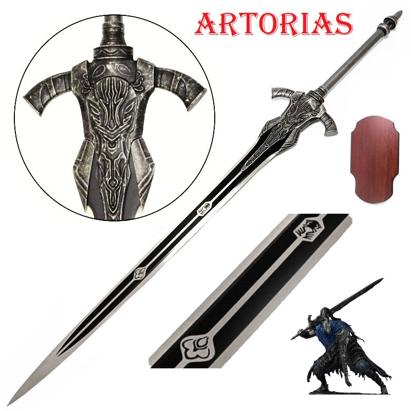 Greatsword di artorias con espositore da parete per cosplay - spada fantasy da collezione di artorias of the abyss della serie di videogiochi dark souls.