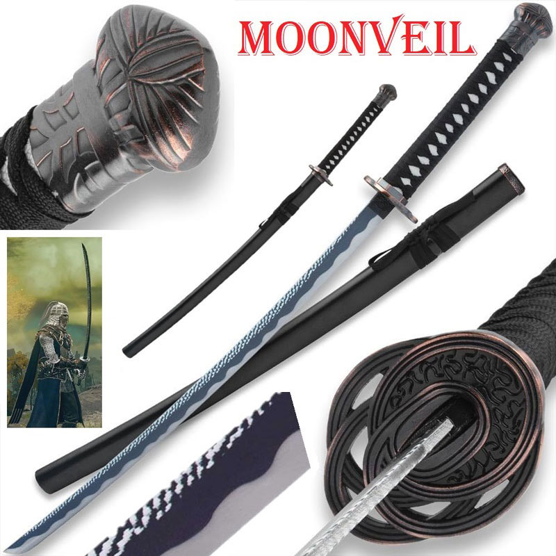 Katana moonveil per cosplay - spada magica giapponese fantasy luna velata da collezione del videogioco elden ring.