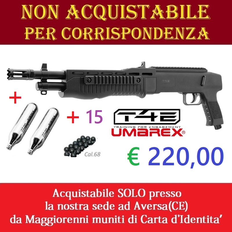 Fucile da difesa t4e hdb 68 a co2 da 16 colpi a pallini di gomma - arma antiaggressione di potenza inferiore ai 7,5 joule marca umarex - versione depotenziata di libera vendita a maggiorenni .