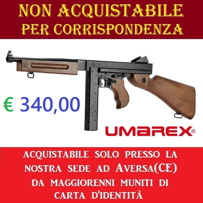 Mitragliatrice scarrellante a co2 legends m1a1 - mitra thompson di potenza inferiore ai 7,5 joule marca umarex - versione depotenziata di libera vendita a maggiorenni .