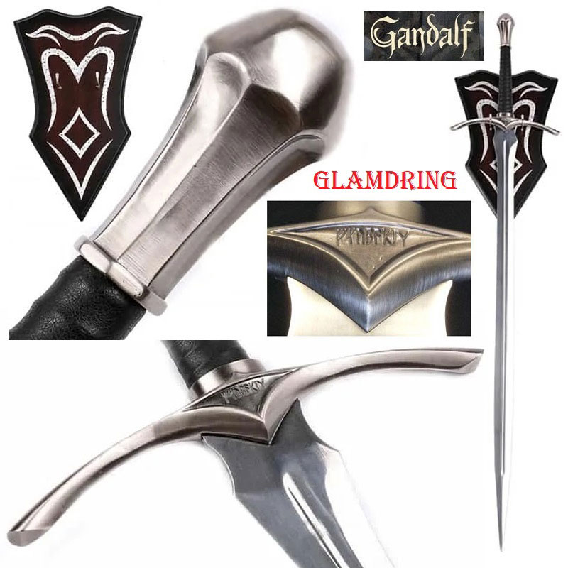 Spada glamdring con espositore da parete per cosplay - spada fantasy da collezione del mago gandalf dei film il signore degli anelli e lo hobbit.