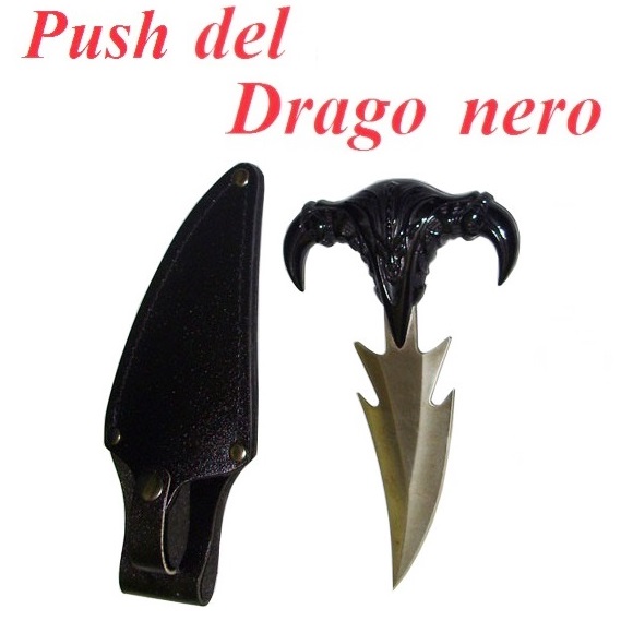 Coltello fantasy push del drago nero - coltello fantasy da collezione da pugno con lama  a cuneo con fodero - push fantasy con forma di drago marca united.