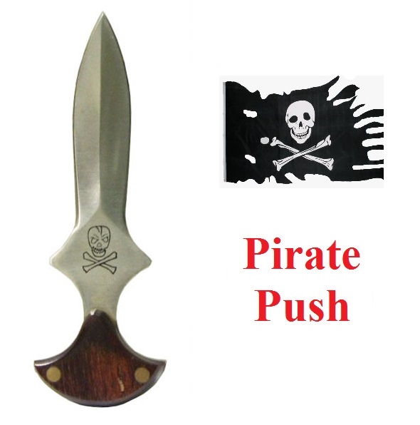 Coltello militare pirate push - coltello militare da collezione da pugno con fodero - coltello militare push con lama decorata da teschio dei pirati.