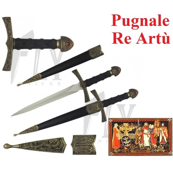 Pugnale di re art per cosplay - coltello fantasy da collezione di king arthur pendragon con fodero e scatola espositore .