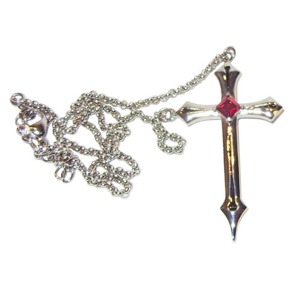 Ciondolo croce medievale - collana fantasy con croce e gemma rossa - prodotto 100% italiano.