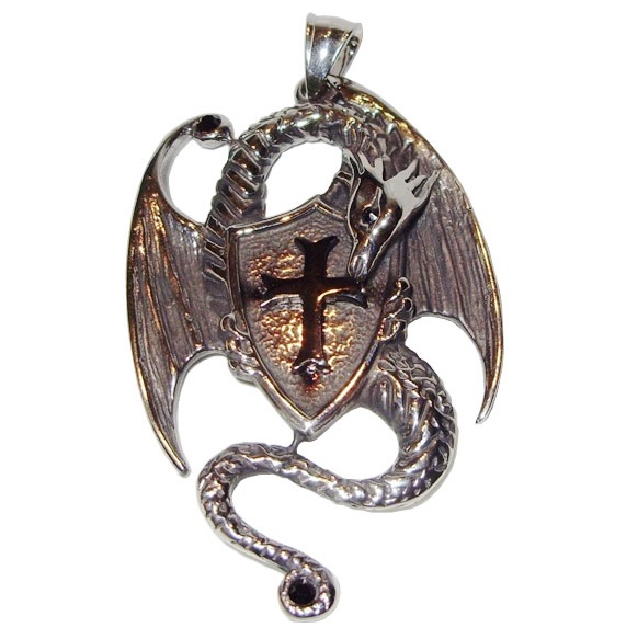 Ciondolo drakon - collana fantasy da collezione con drago e gemme nere - prodotto 100% italiano.
