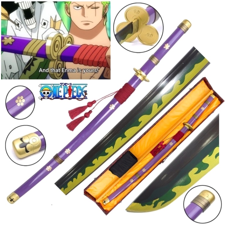 Katana enma viola da combattimento in acciaio spagnolo con scatola  espositore - spada giapponese fantasy con lama di alta qualit� da pratica  con hi di kozuki oden e zoro della serie anime