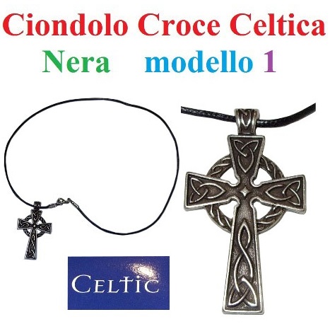 Ciondolo croce celtica nera modello 1 - riproduzione storica di croce nera e argento con rune celtiche - prodotto in italia.