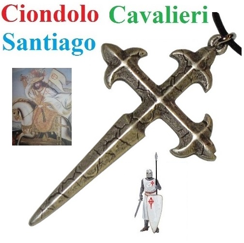 Ciondolo dei cavalieri di santiago argento - riproduzione storica dello stemma a croce dell'ordine cavalleresco di san giacomo di compostela - prodotto in italia.