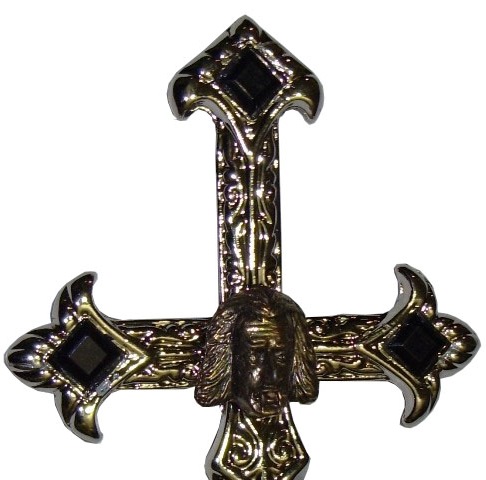 Tagliacarte croce dracula modello 2 - tagliacarte color argento con testa di vampiro e pietre nere.
